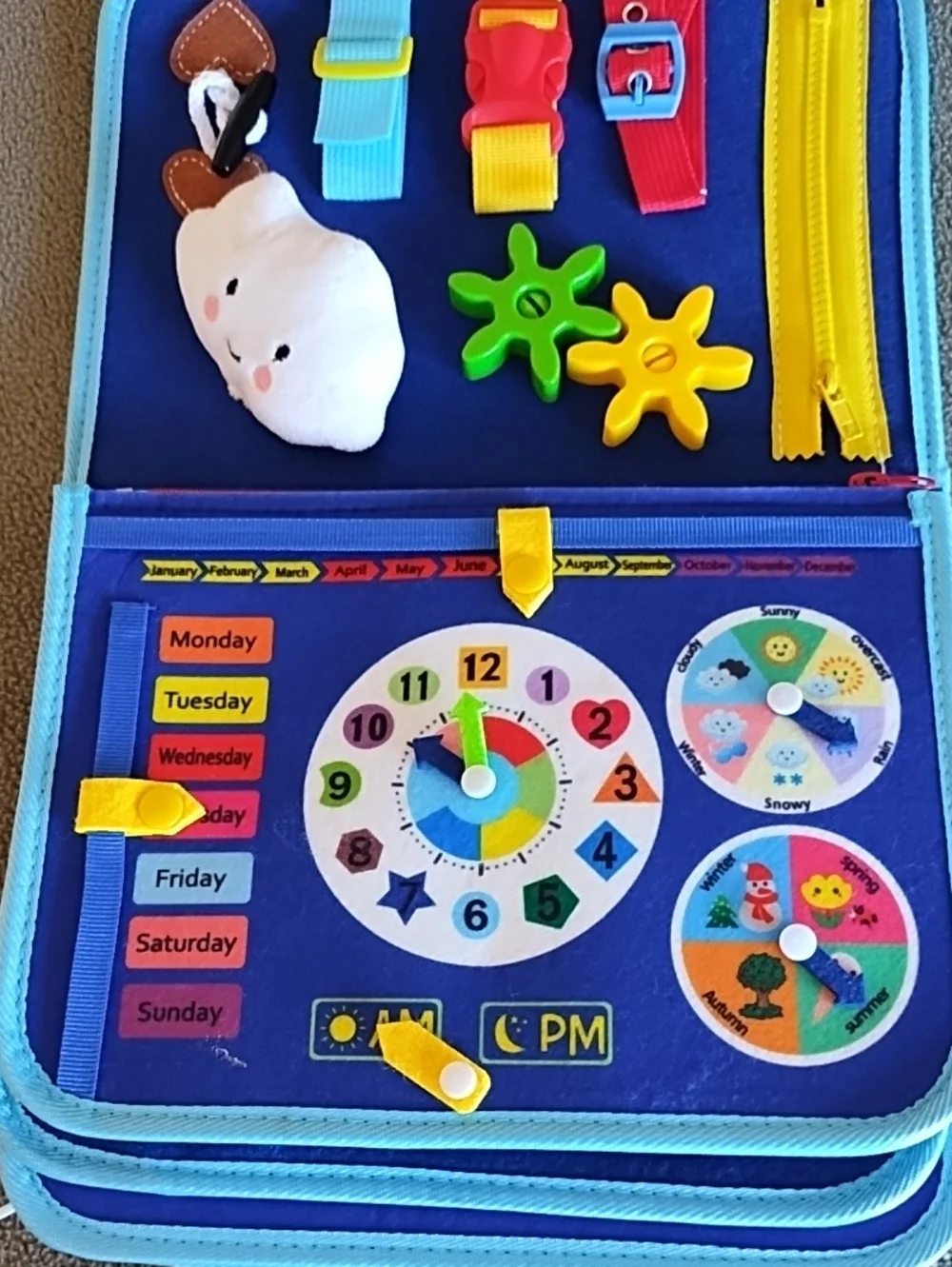 Esjay Toddler Busy Board Sensory Play Travel Companion Portable Dinosaurs Blue